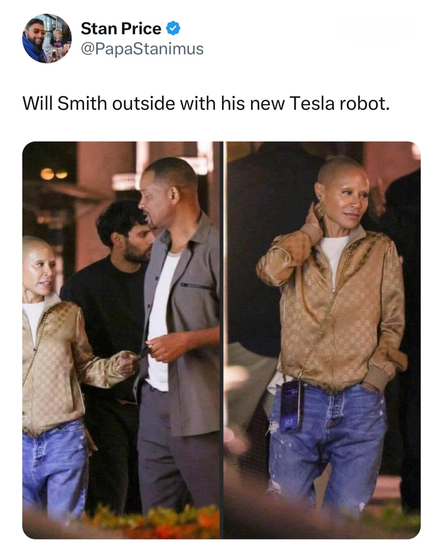 Will Smith outside with his new Tesla robot.