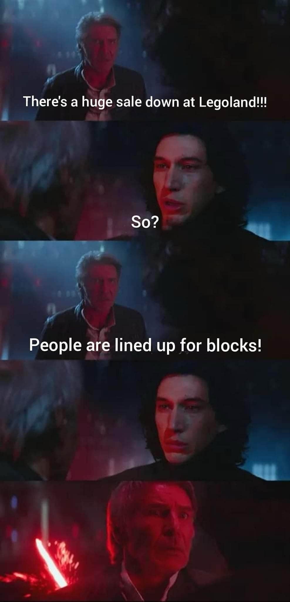 There's a huge sale down at Legoland!!! So? People are lined up for blocks!