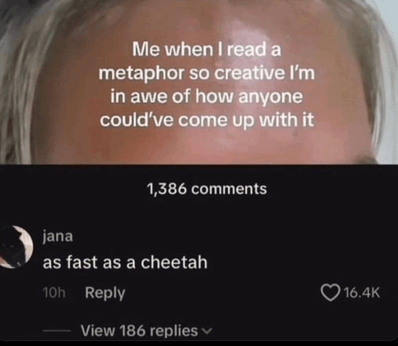 Me when I read a metaphor so creative I'm in awe of how anyone could've come up with