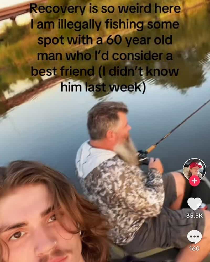 Recovery is so weird here I am illegally fishing some spot with a 60 year old man who l'd consider a best friend (I didn't know him last week
