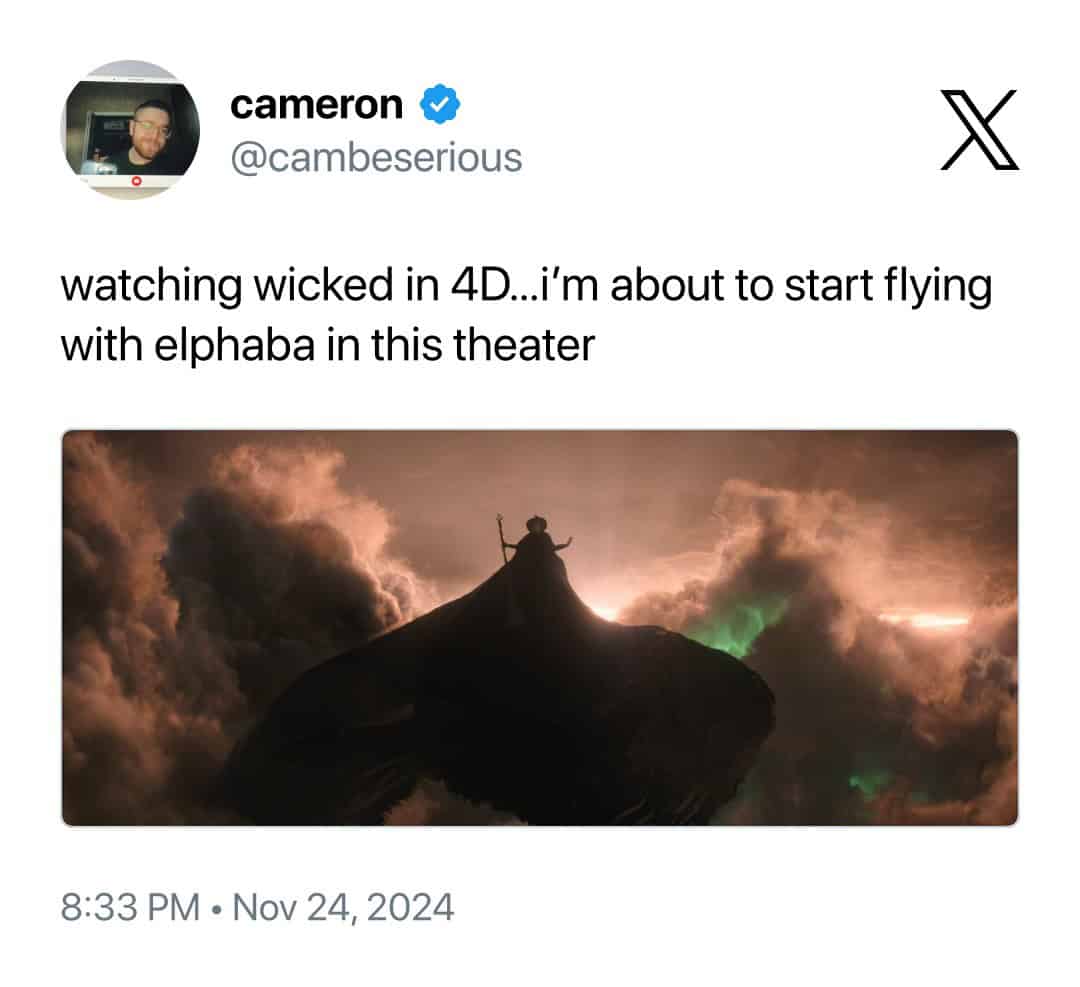 watching wicked in 4D...'m about to start flying with elphaba in this theater