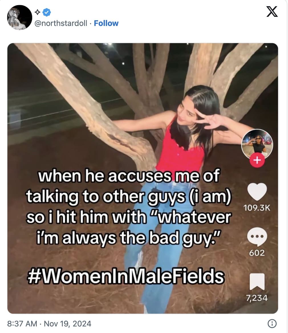 women in male fields trend, women in male fields memes, womeninmalefields, women in male fields, female gender trends, women in male domains, gender stereotypes, feminist memes, viral TikTok trends, toxic masculinity, gender roles, women empowerment