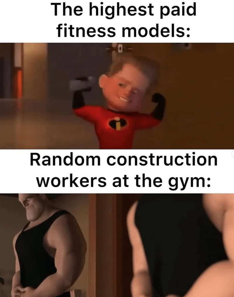 The highest paid fitness models: Random construction workers at the gym: