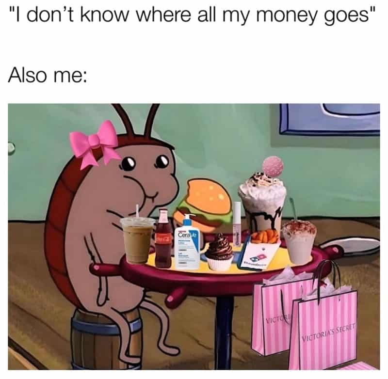 "I don't know where all my money goes" Also me: