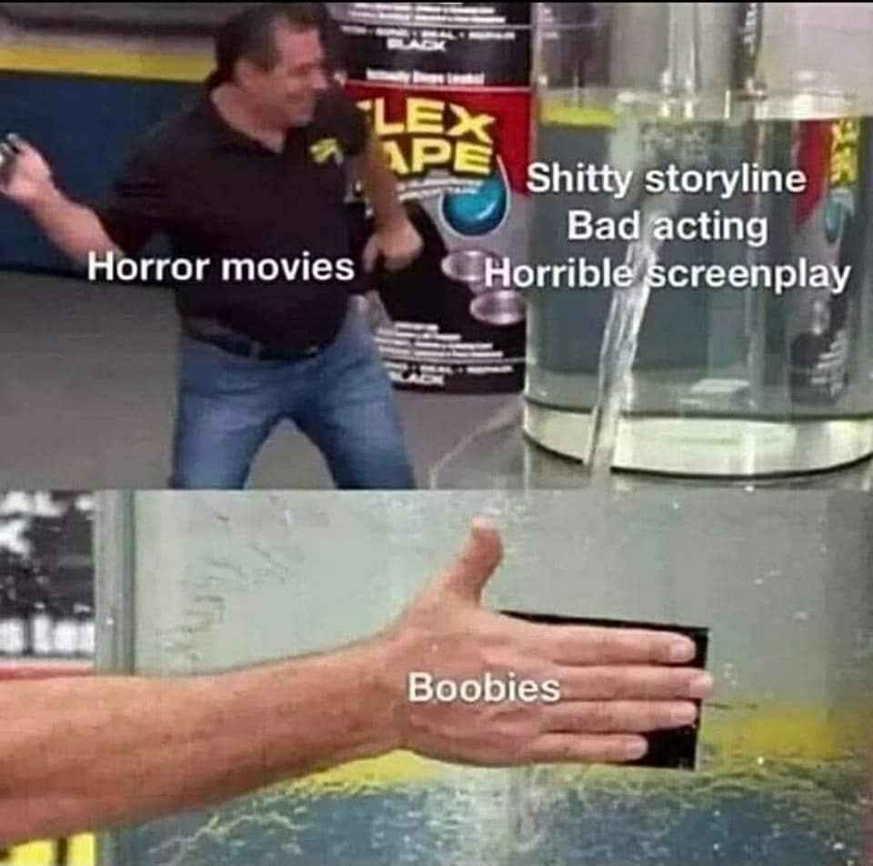 Horror movies Shitty storyline Bad acting Horrible screenplay Boobies
