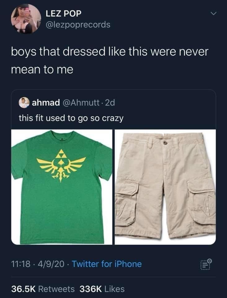 LEZ POP @lezpoprecords boys that dressed like this were never mean to me ahmad @Ahmutt • 2d this fit used to go so crazy 11:18 - 4/9/20 - Twitter for iPhone 36.5K Retweets 336K Likes