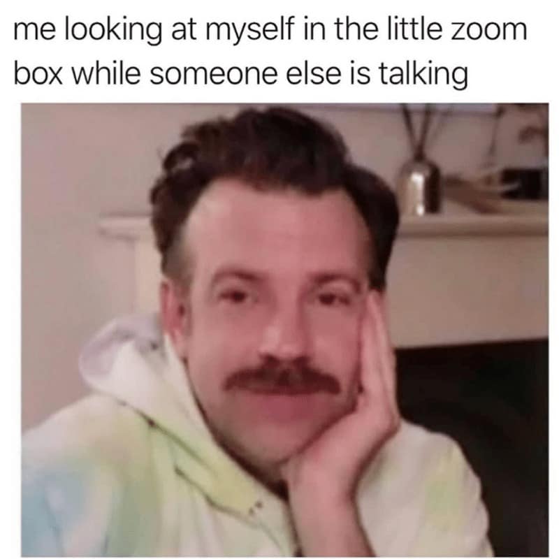 me looking at myself in the little zoom box while someone else is talking