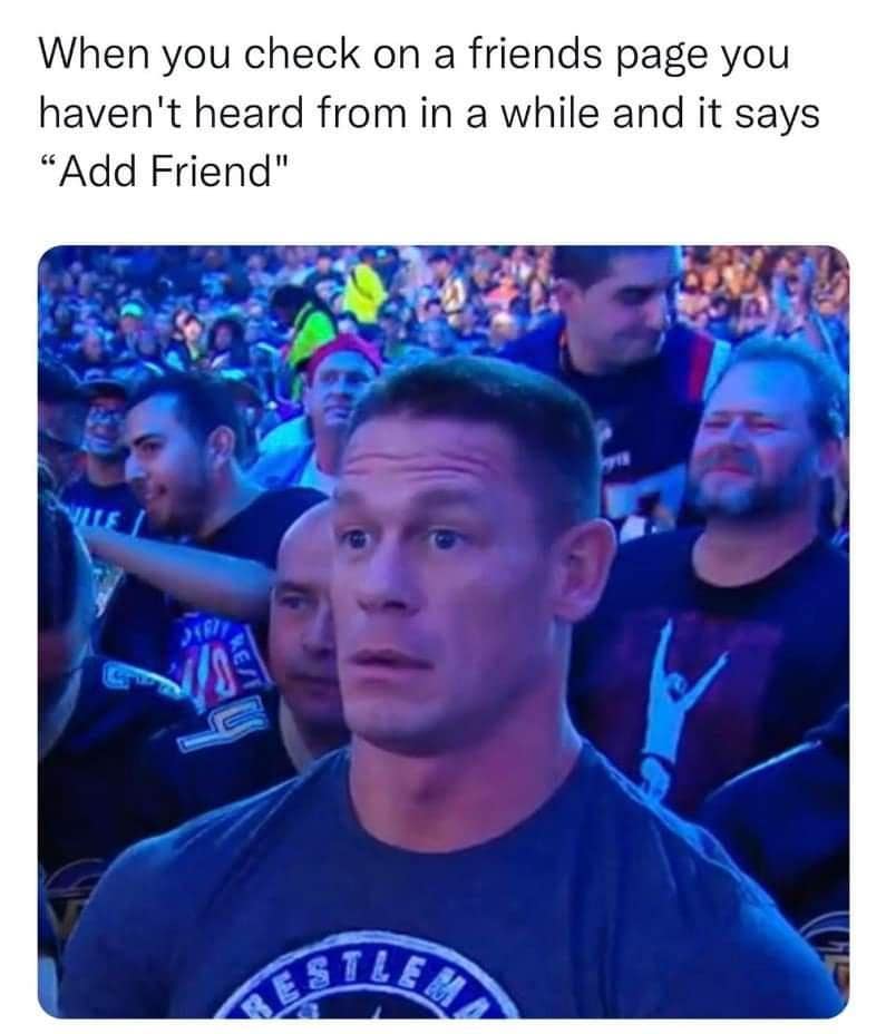 When you check on a friends page you haven't heard from in a while and it says "Add Friend" BALERS