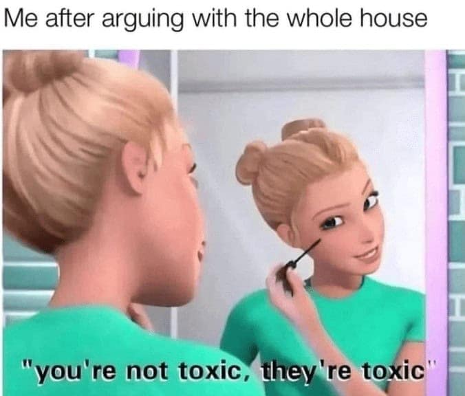 Me after arguing with the whole house "you're not toxic, they're toxic"