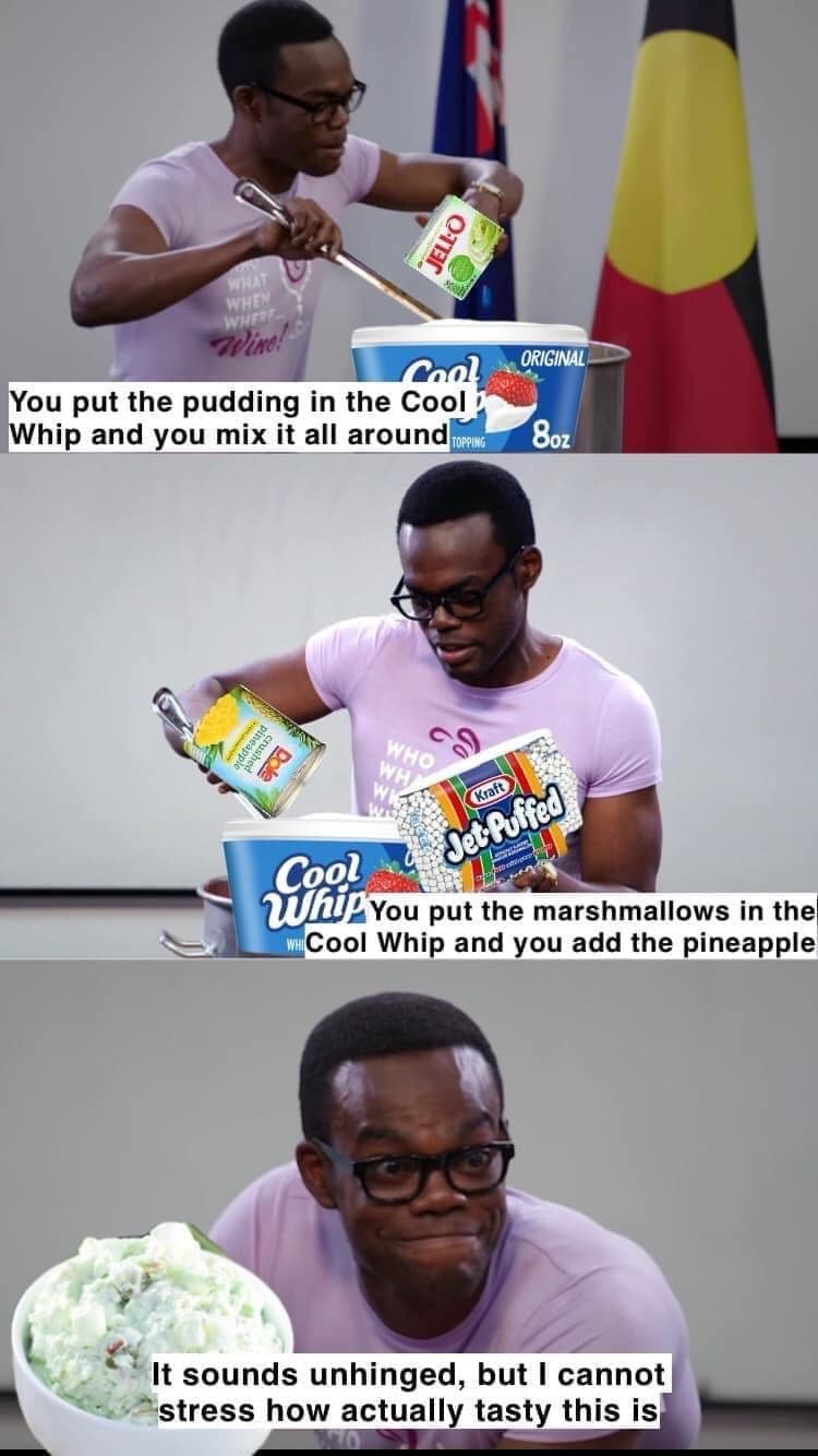 You put the pudding in the Cool P Whip and you mix it all around