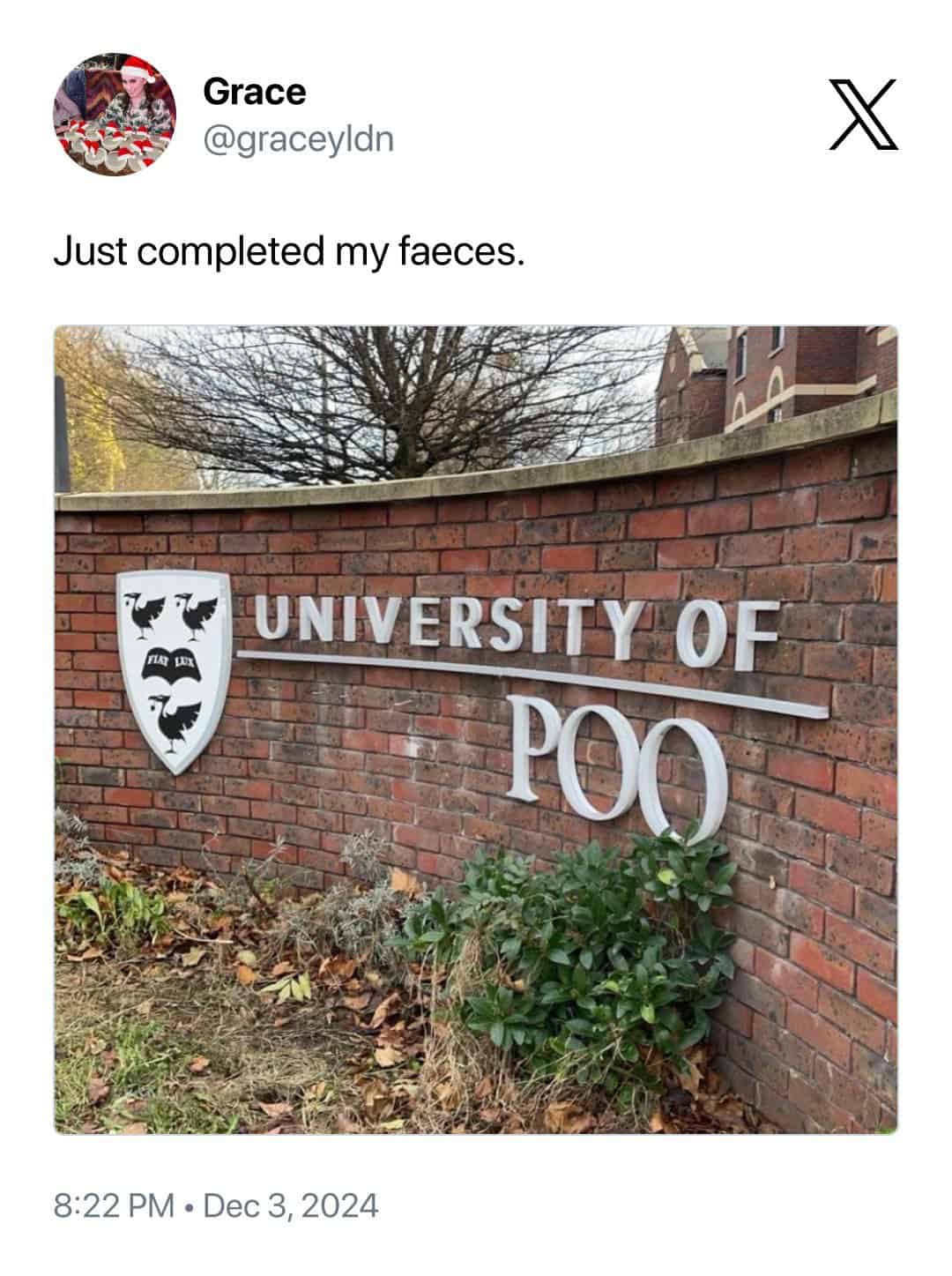 Just completed my faeces. UNIVERSITY OF POO