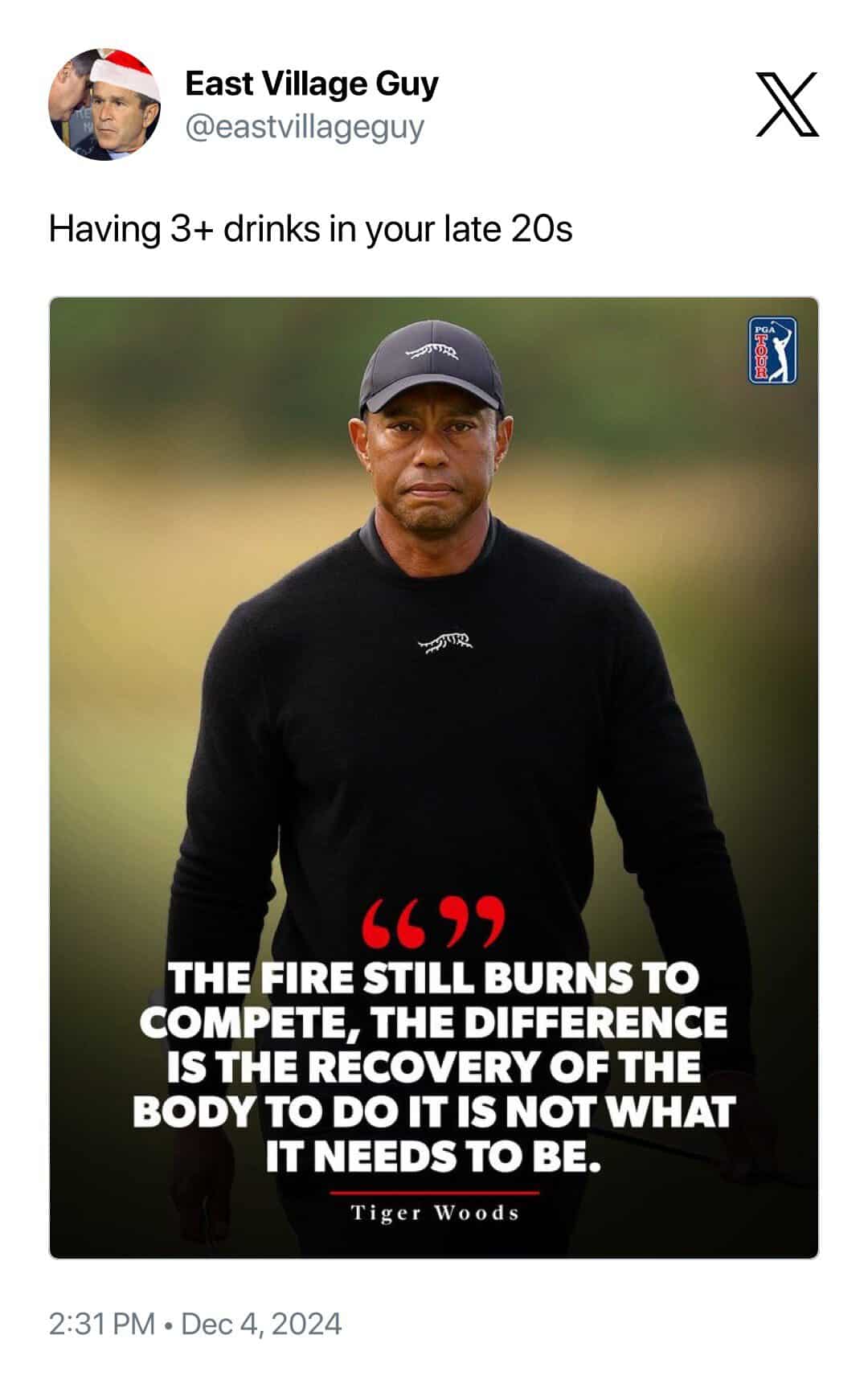 Having 3+ drinks in your late 20s tiger woods