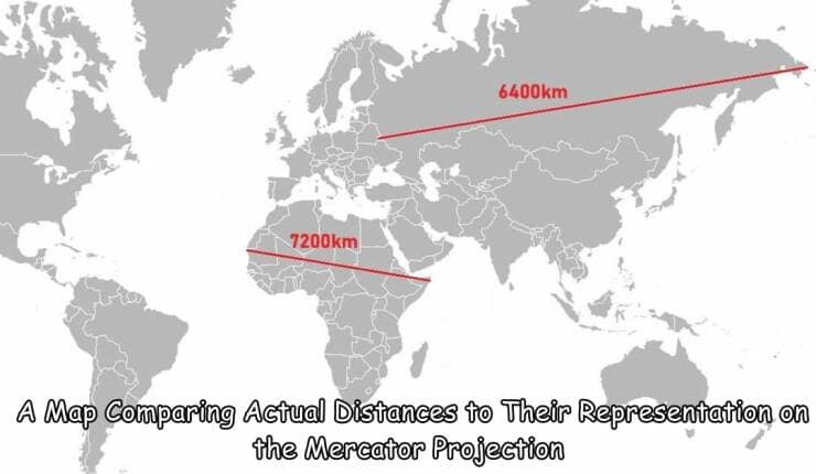 A Map Comparing Actual Distances to Their Representation on the Mercator Projection