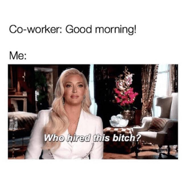 Co-worker: Good morning! Me: Who hired this bitch?