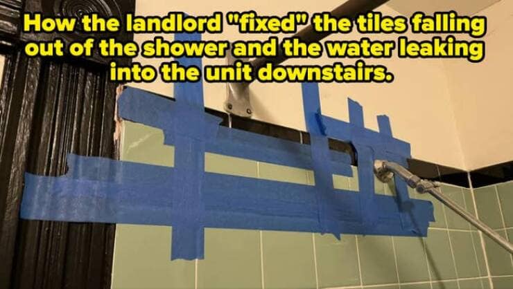 How the landlord "fixed" the tiles falling out of the shower and the water
