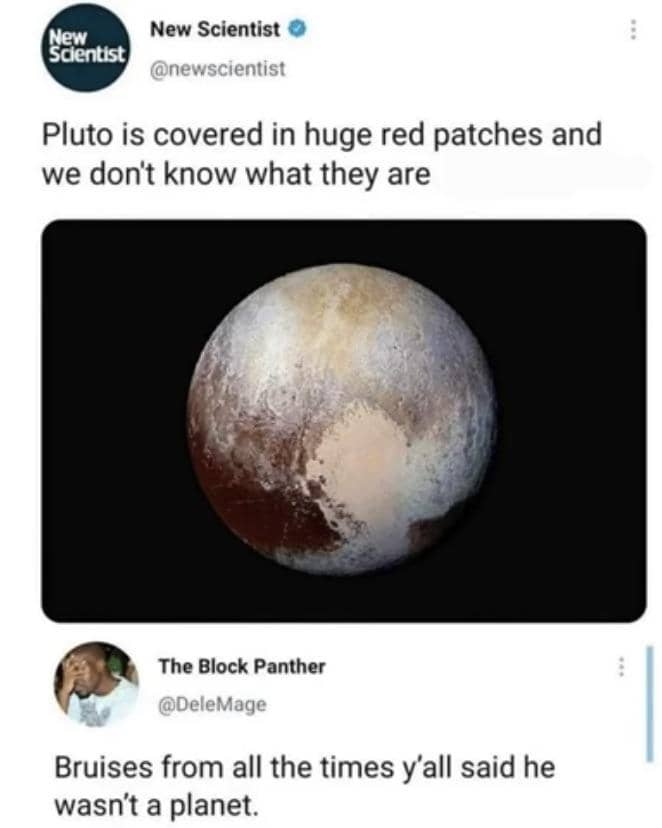 Pluto is covered in huge red patches and we don't know what they are
