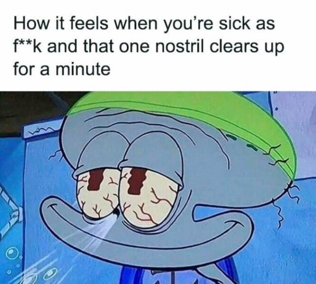 How it feels when you're sick as f**k and that one nostril clears up for a minute