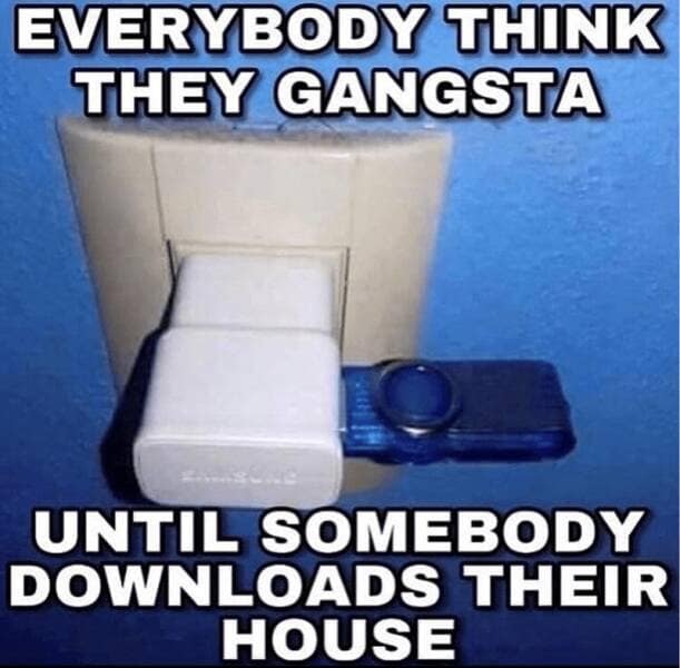 EVERYBODY THINK THEY GANGSTA UNTIL SOMEBODY DOWNLOADS THEIR HOUSE