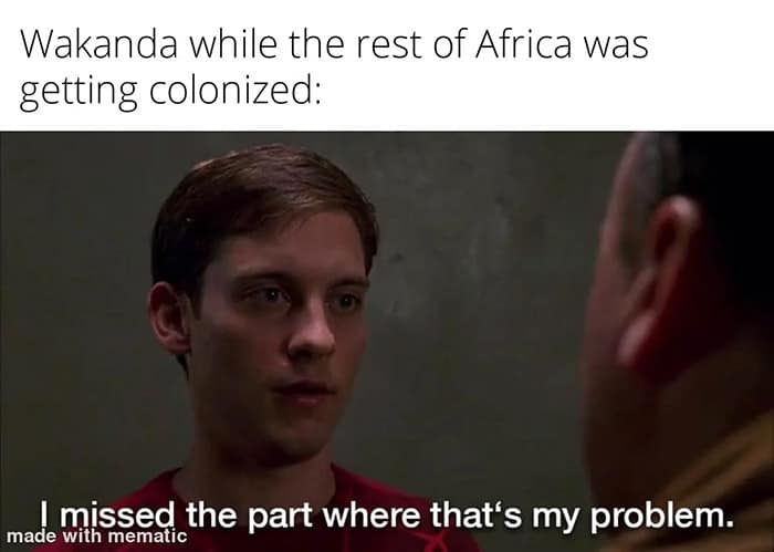 Wakanda while the rest of Africa was getting colonized: I missed the part where that's my problem.