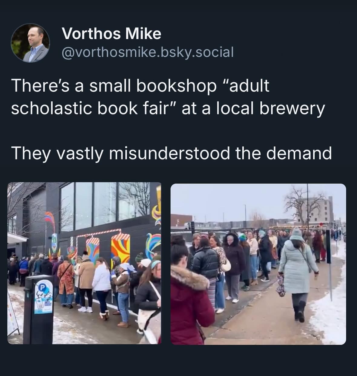 There's a small bookshop "adult scholastic book fair" at a local brewery They vastly misunderstood the demand