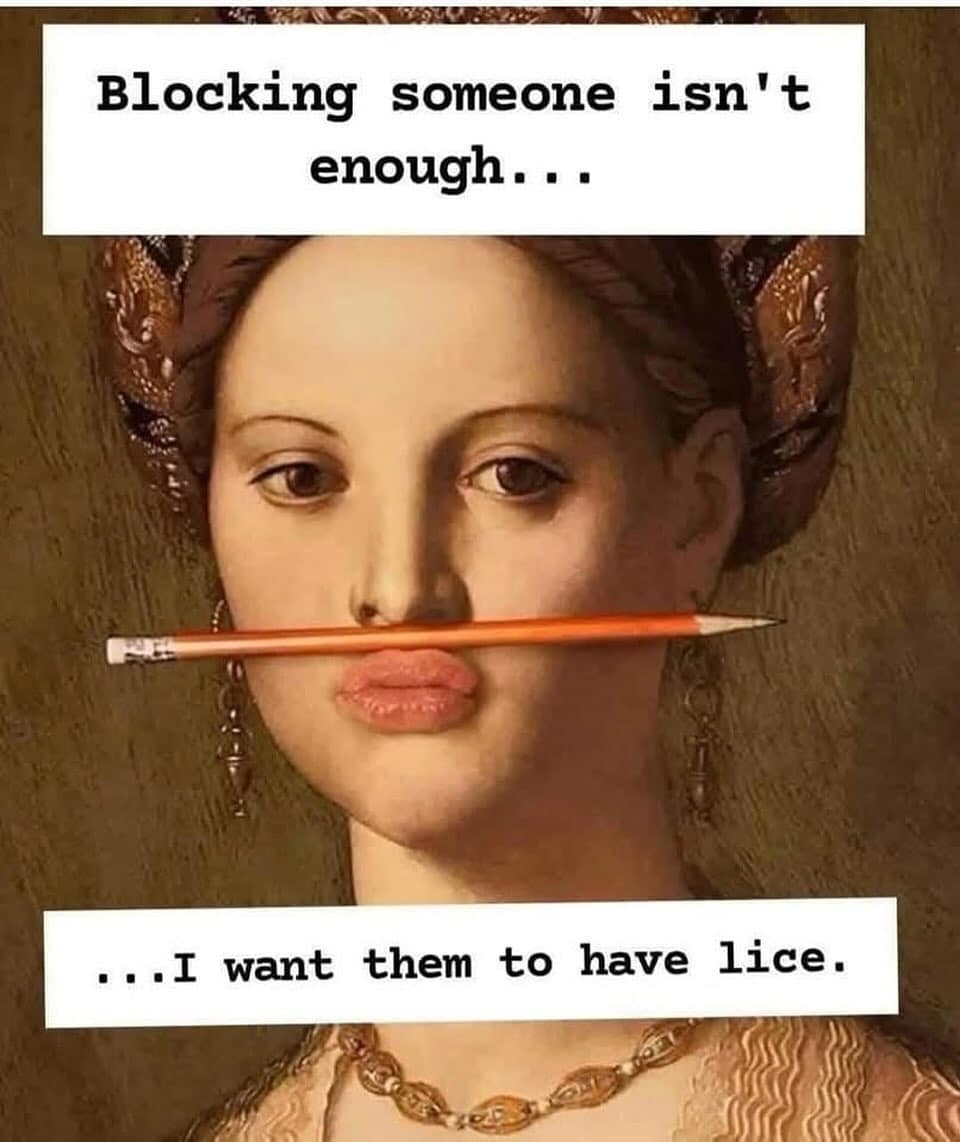 Blocking someone isn't enough. . . ... I want them to have lice.