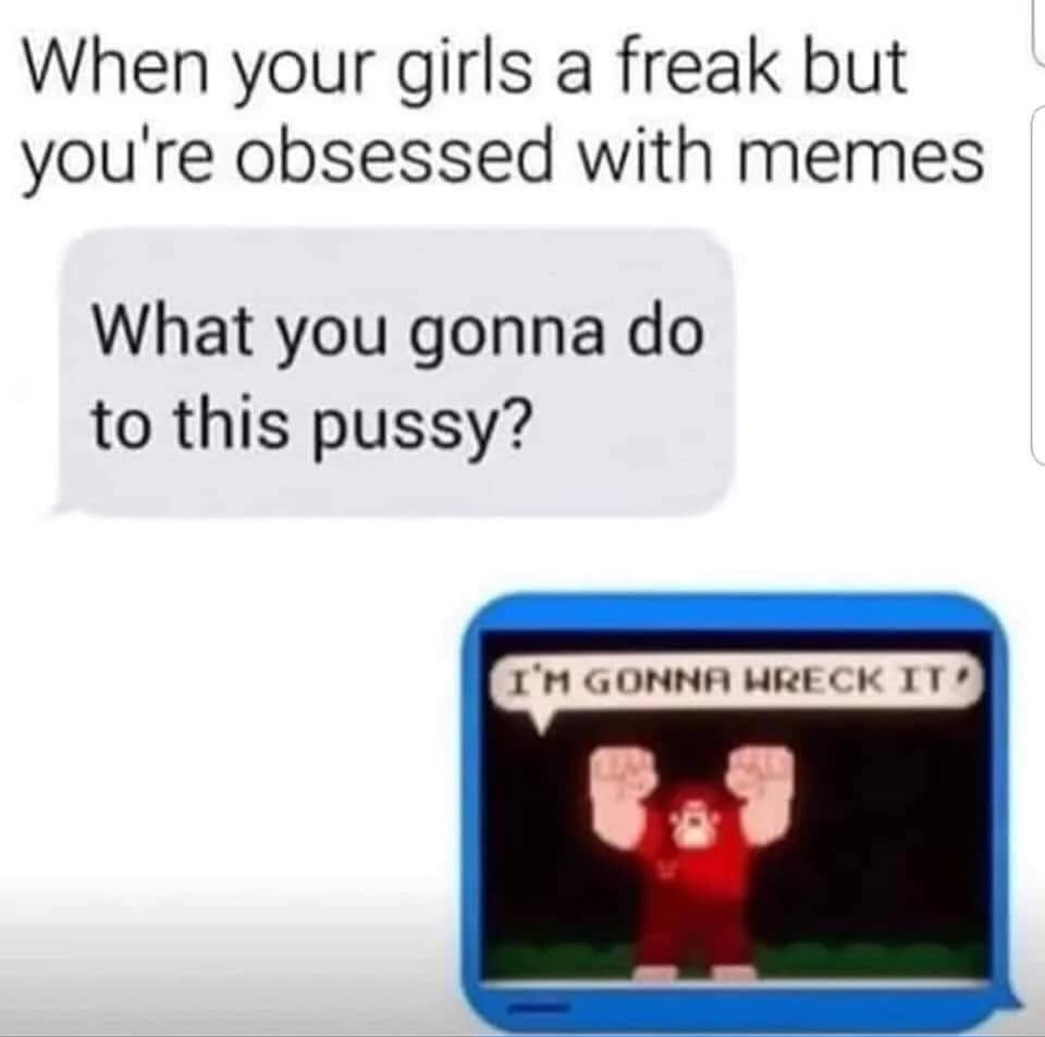 When your girls a freak but you're obsessed with memes What you gonna do to this pussy? I'M GONNA WRECK IT•