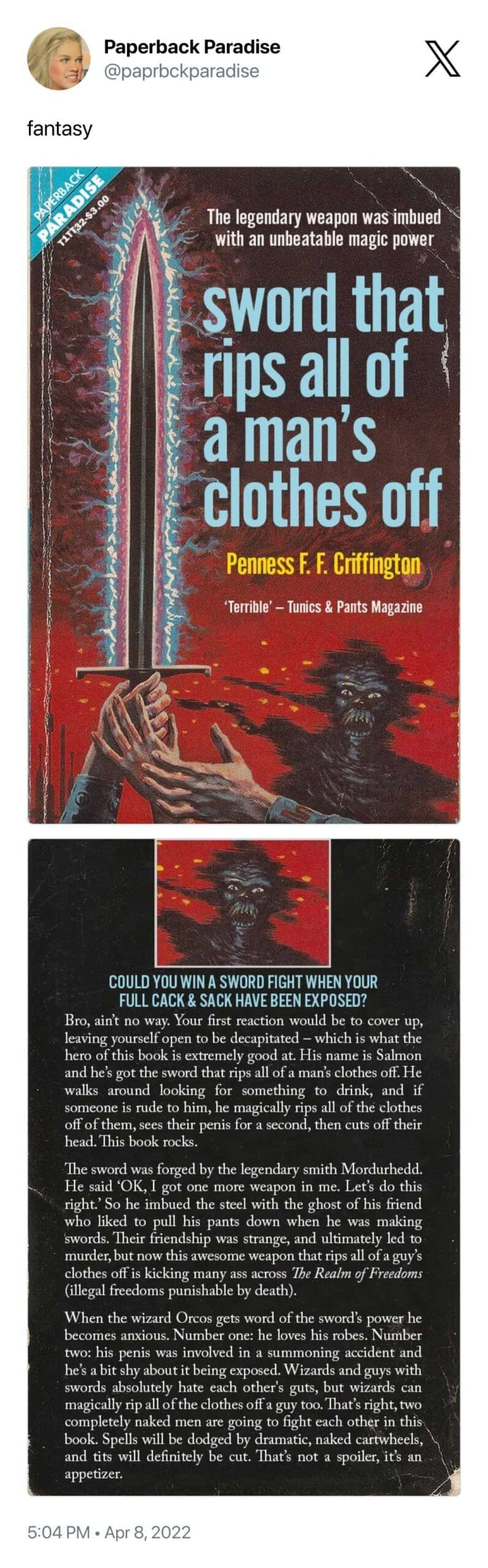 sword that rips all of a man's clothes off