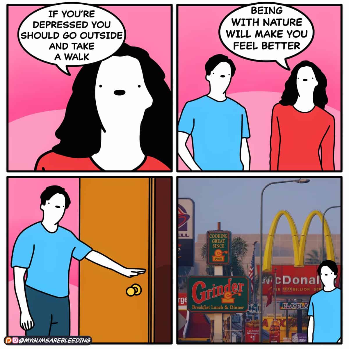 dark humor comics, mygumsarebleeding, funny web comics, bleak humor, twisted comics, existential humor, absurd jokes, adulting struggles, modern life comics, bleak humor, twisted humor