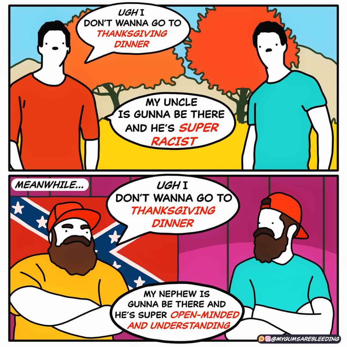 dark humor comics, mygumsarebleeding, funny web comics, bleak humor, twisted comics, existential humor, absurd jokes, adulting struggles, modern life comics, bleak humor, twisted humor