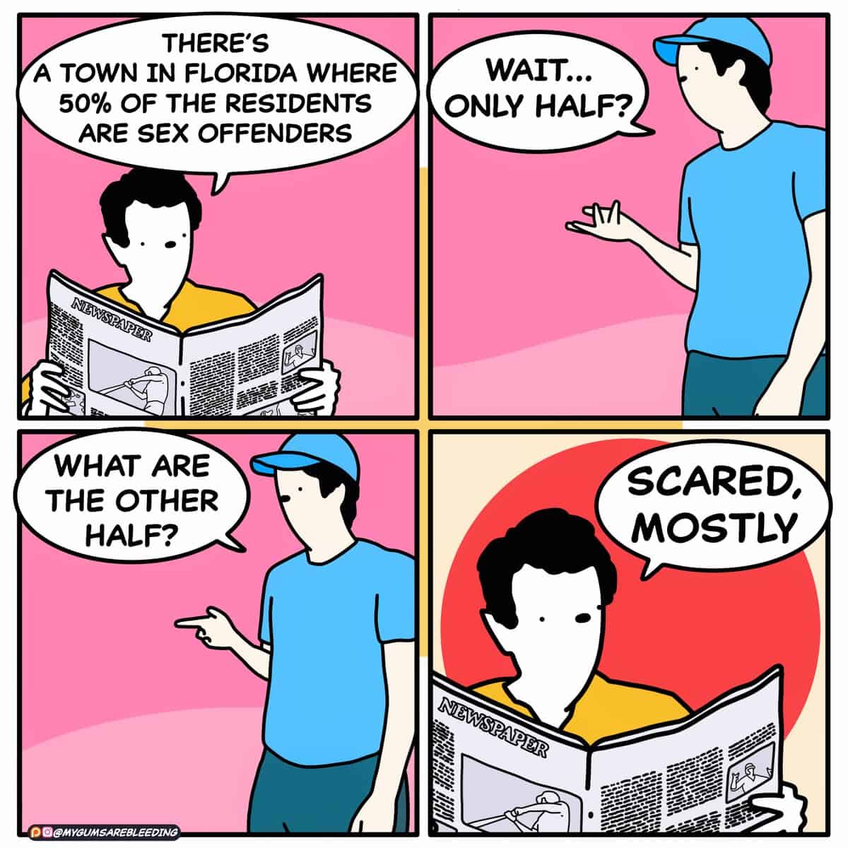 dark humor comics, mygumsarebleeding, funny web comics, bleak humor, twisted comics, existential humor, absurd jokes, adulting struggles, modern life comics, bleak humor, twisted humor