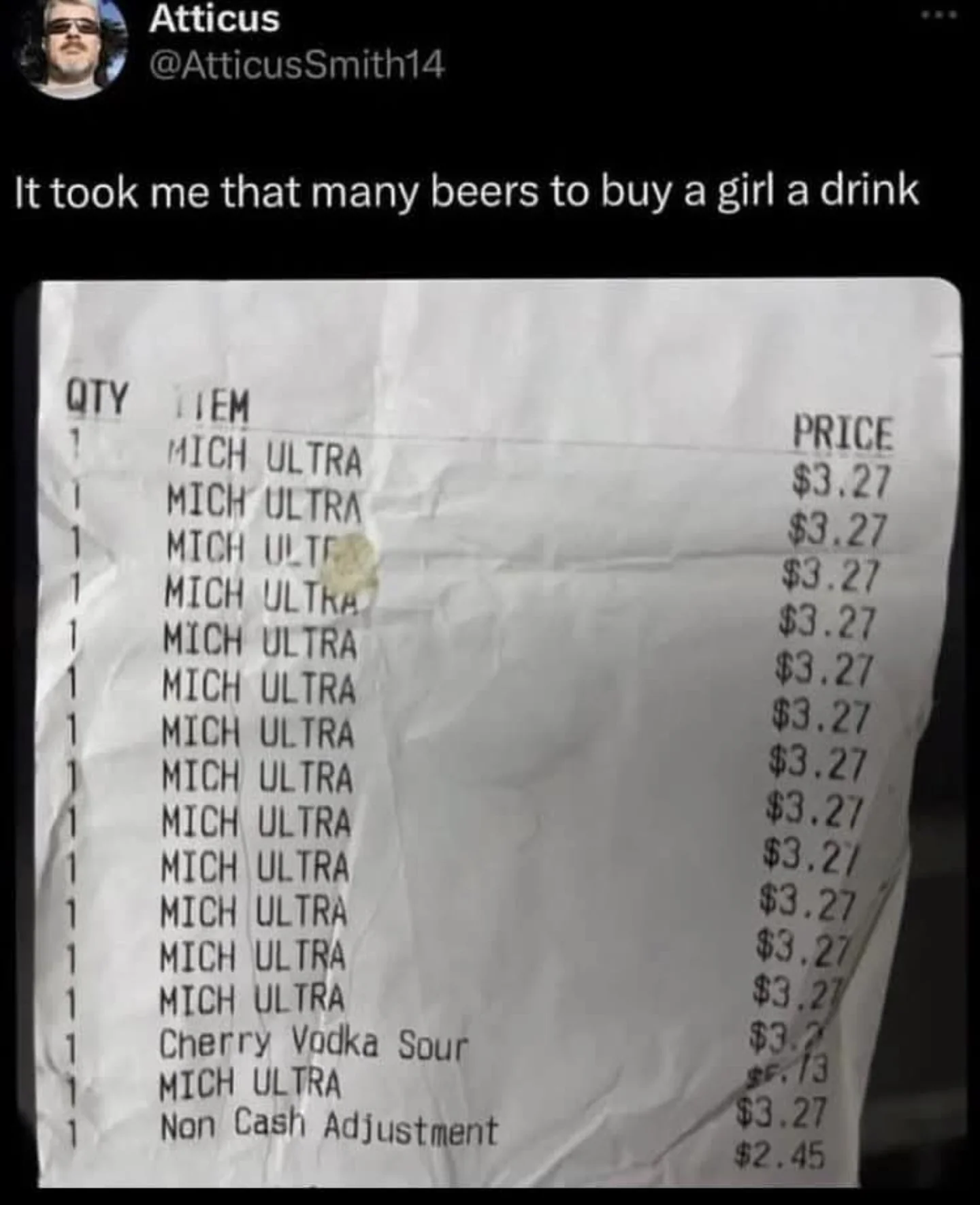 It took me that many beers to buy a girl a drink