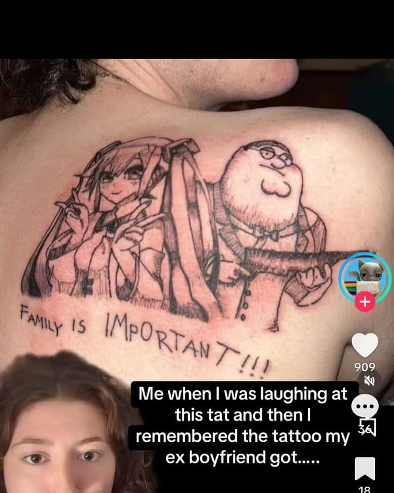 Me when I was laughing at this tat and then I remembered the tattoo my ex boyfriend got.....