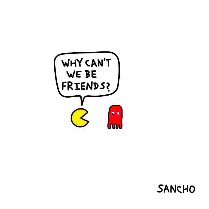 single panel comics, Gabriel Sancho, minimalist comics, one-panel humor, quick jokes, relatable comics, everyday humor, whimsical doodles, simple comics, life observations, quirky humor