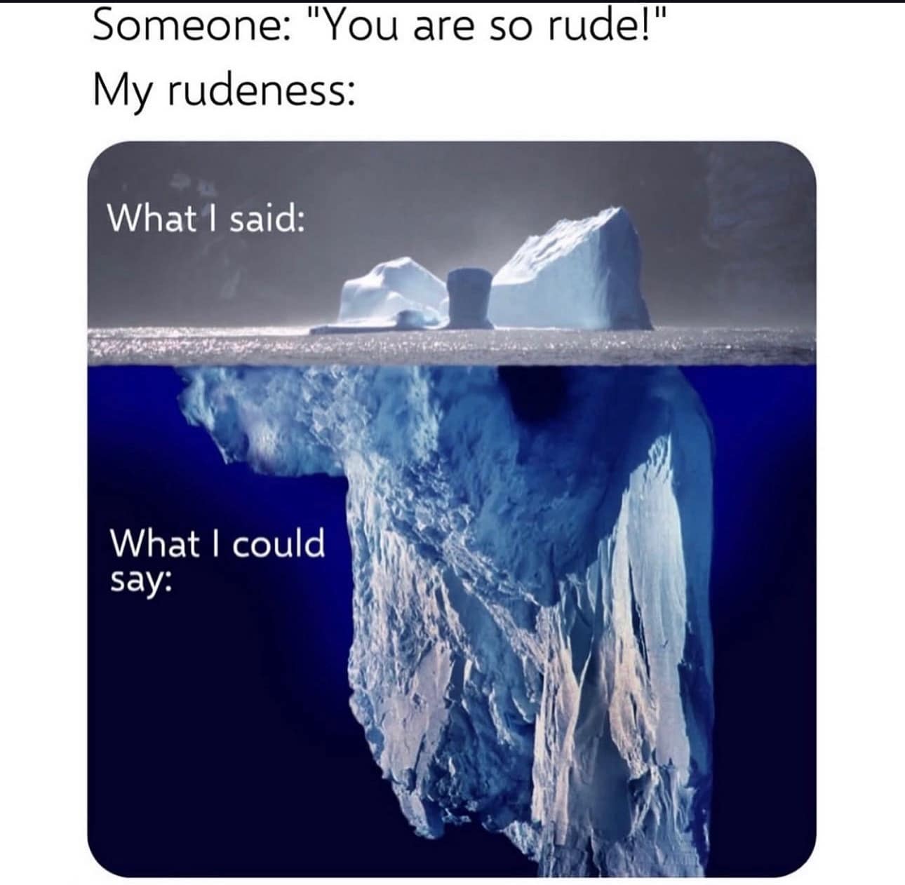 Someone: "You are so rude!" My rudeness: What I said: What I could say: