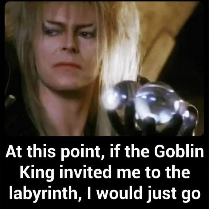 At this point, if the Goblin King invited me to the labyrinth, I would just go