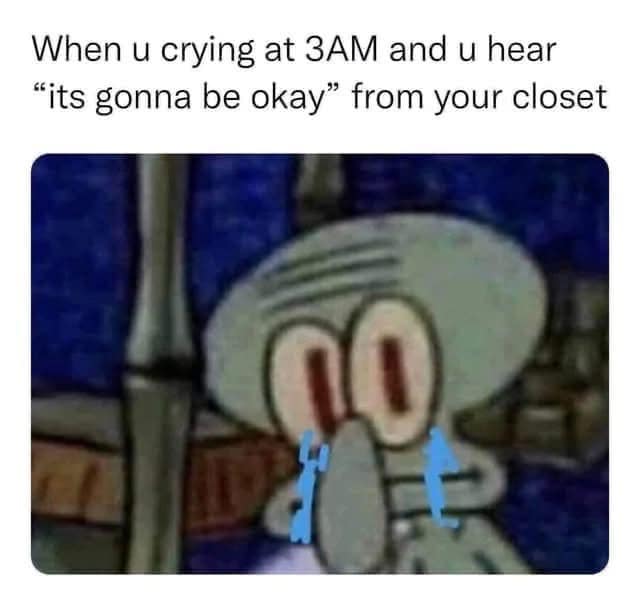 When u crying at 3AM and u hear "its gonna be okay" from your closet
