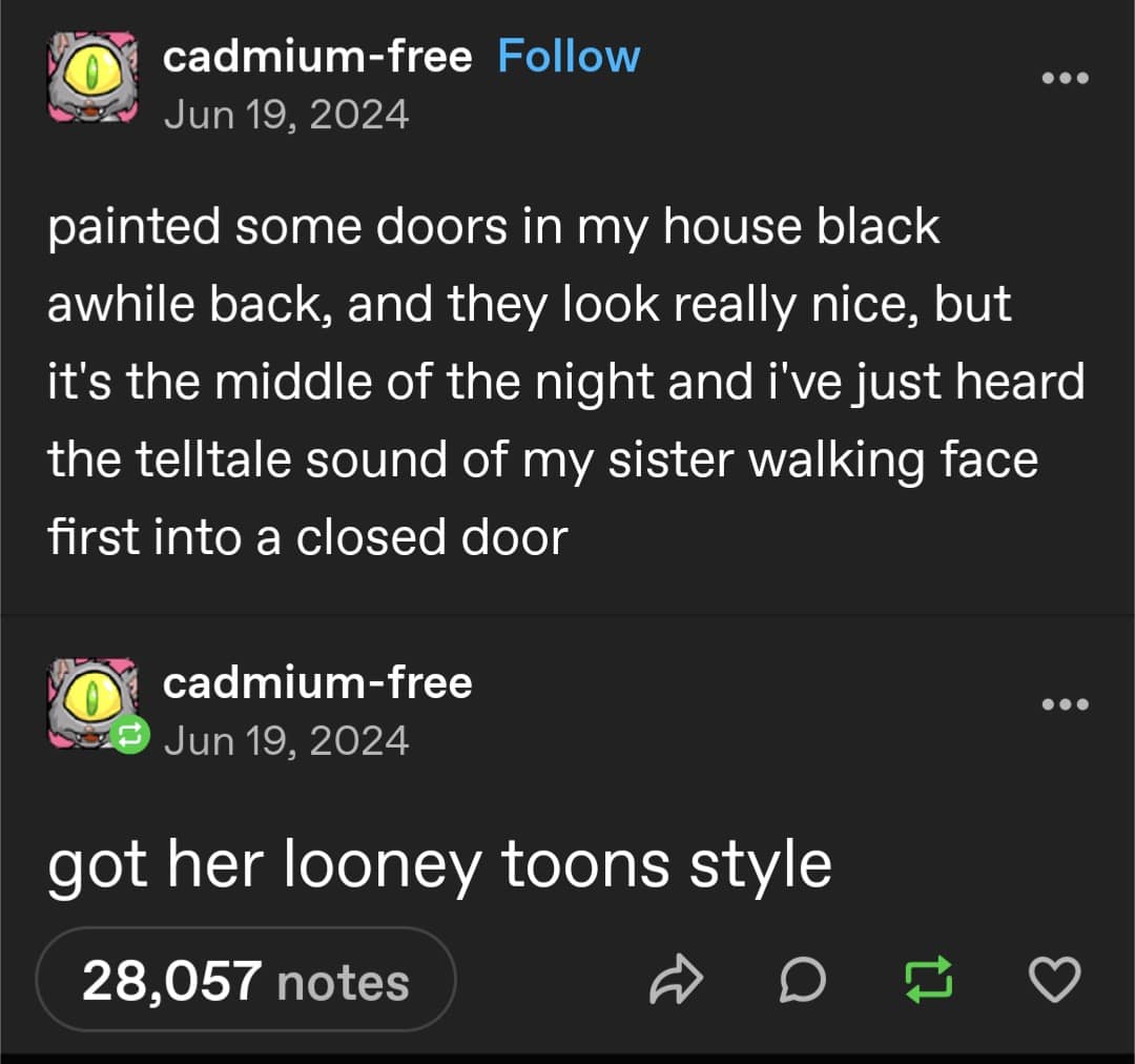 painted some doors in my house black awhile back, and they look really nice, but it's the middle of the night and i've just heard the telltale sound of my sister walking face first into a closed door