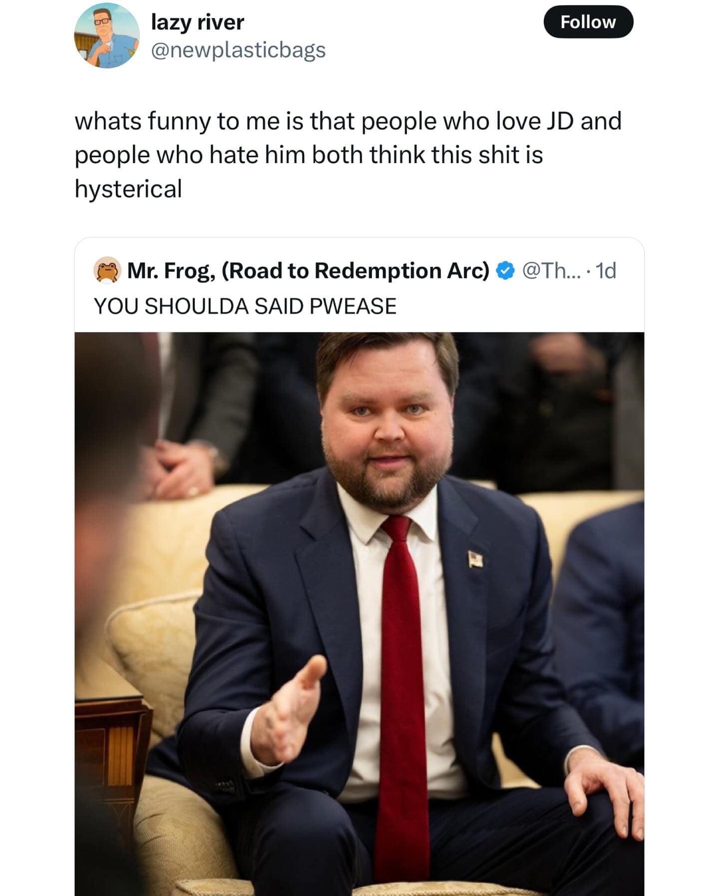 whats funny to me is that people who love JD and people who hate him both think this shit is hysterical