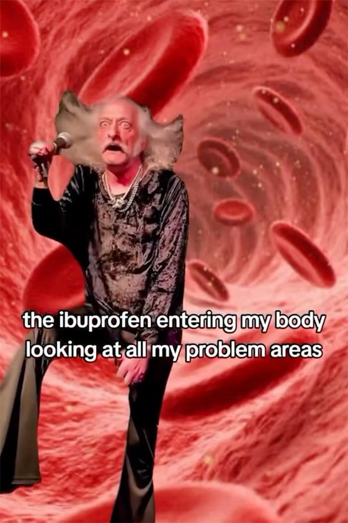 the ibuprofen entering my body looking at all my problem areas