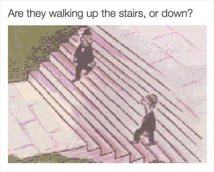 Are they walking up the stairs, or down?