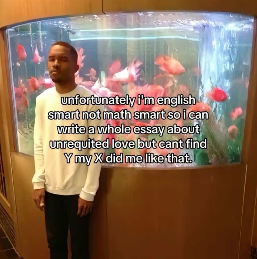 unfortunately i'm english smart not math smart so i can write a whole essay about unrequited love but cant find Y my X did me like that.