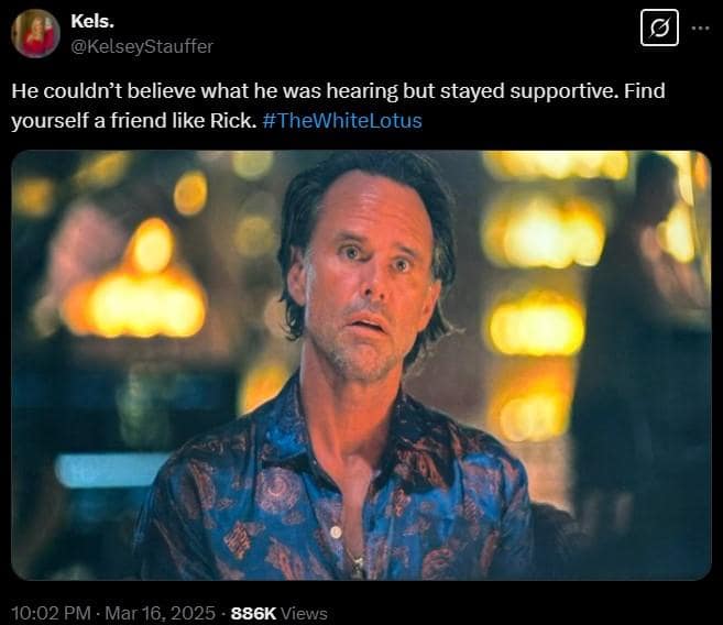 walton goggins meme, walton goggins memes, White Lotus meme, reaction memes, oversharing memes, awkward moment memes, social anxiety memes, relatable reaction memes, uncomfortable reaction memes, stunned expression memes, forced politeness memes