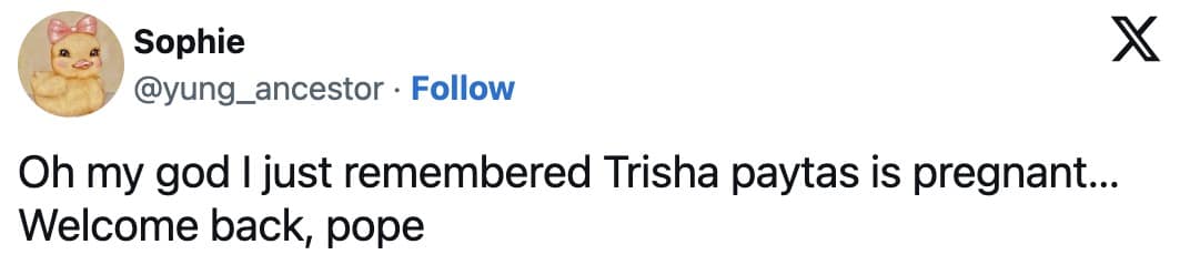 trisha paytas memes, trisha paytas pope memes, Trisha Paytas memes , Trisha Paytas viral moments, Trisha Paytas funny tweets, Pope Francis memes, Pope Francis death memes, Vatican memes, Celebrity pregnancy memes, Funny pregnancy announcements, viral baby memes