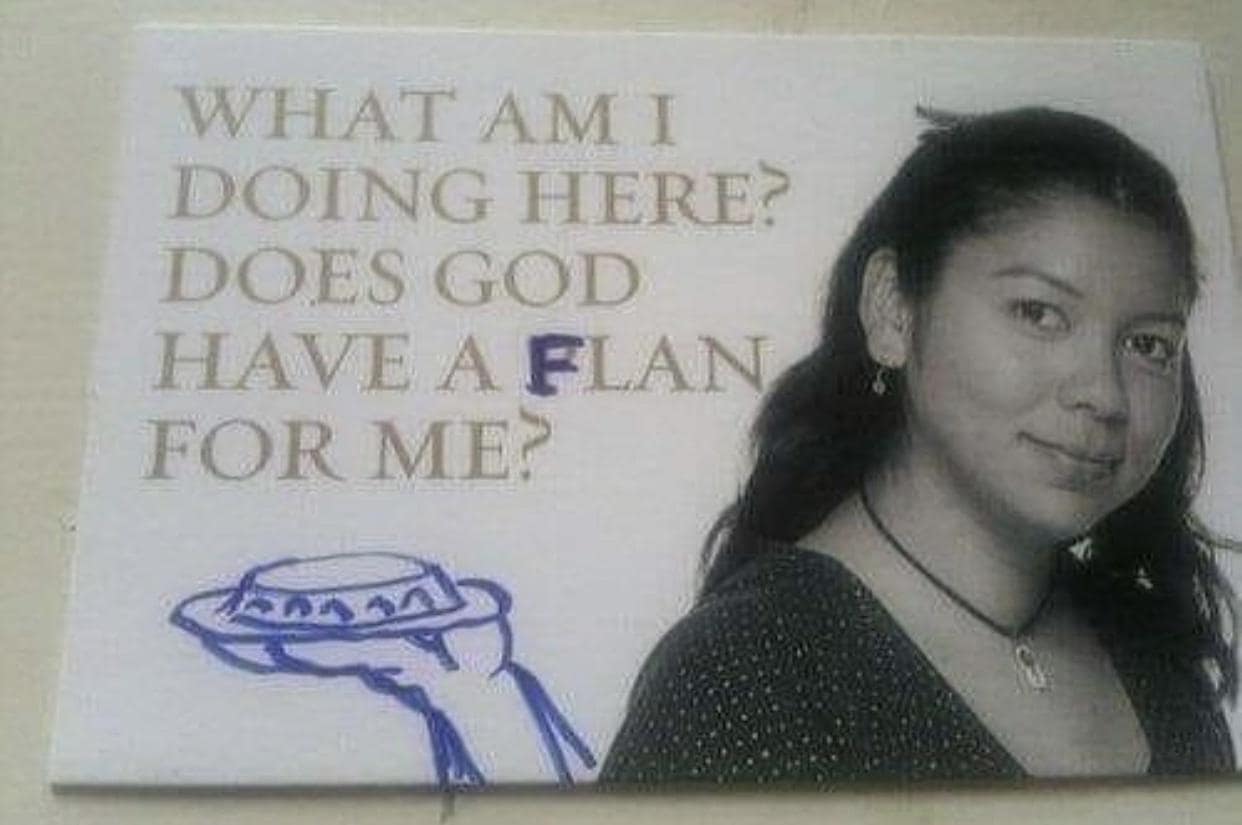 WHAT AM I DOING HERE? DOES GOD HAVE A FLAN FOR ME?