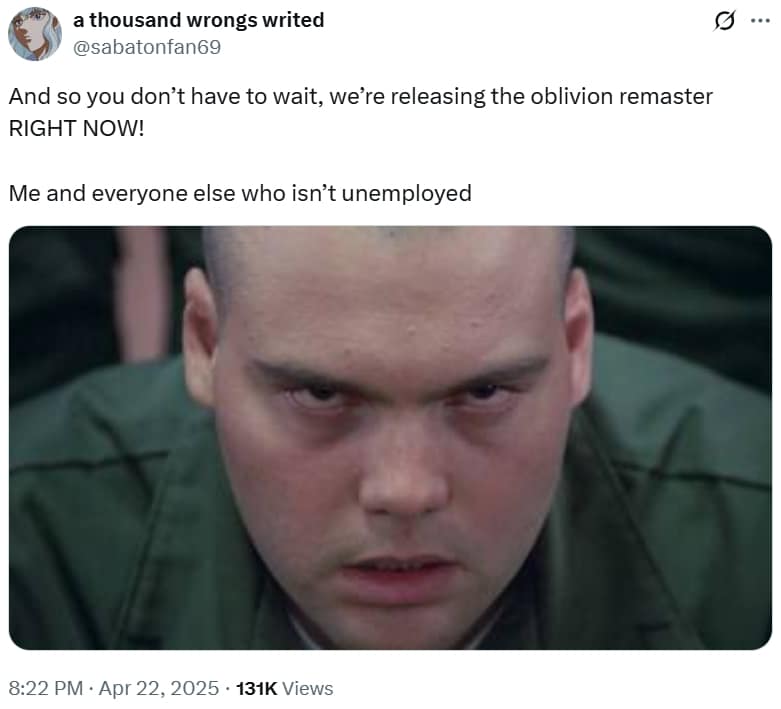 oblivion remastered memes, oblivion remake memes, oblivion memes, elder scrolls memes, bethesda memes, oblivion remaster, oblivion remake, new oblivion game, unreal engine remake, rpg remake, nostalgia gaming