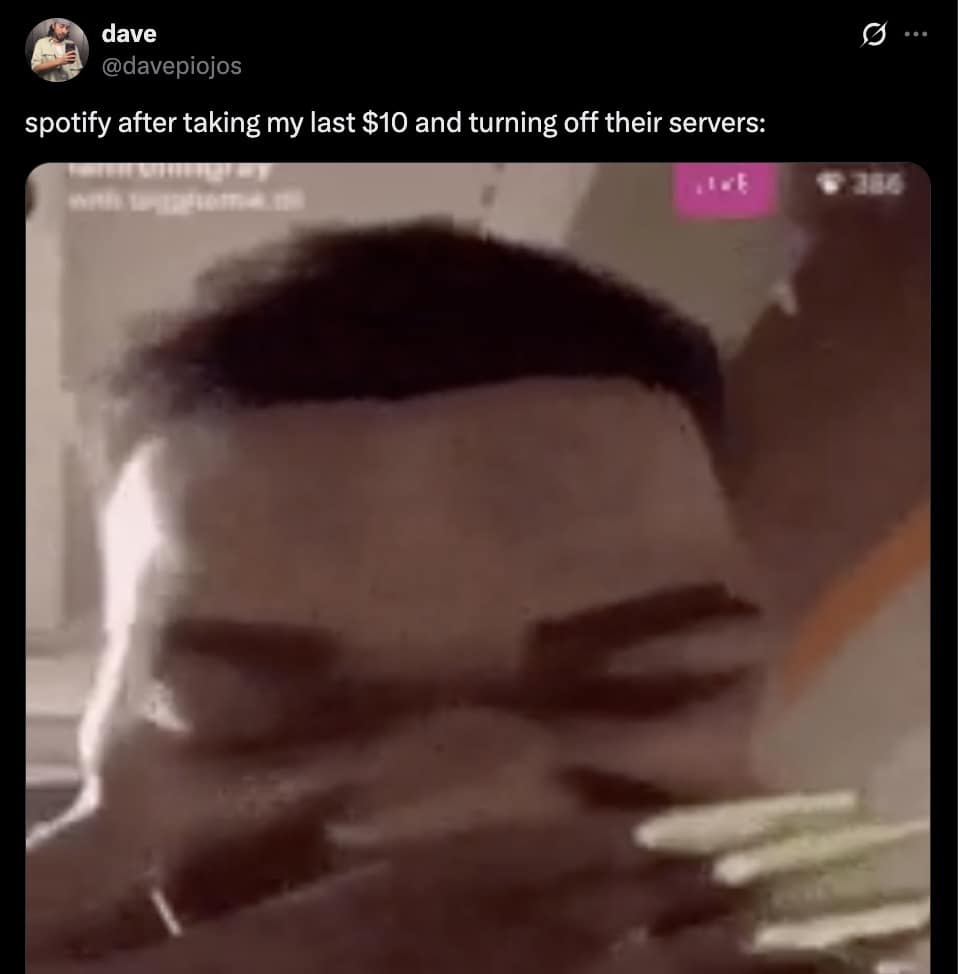 spotify crash memes, spotify outage memes, spotify down memes, music app memes, app crash memes, streaming memes, playlist humor, music streaming jokes, song app memes, software outage jokes, app downtime humor, tech fail memes, online music humor, subscription service jokes, playlist disaster memes, spotify outage