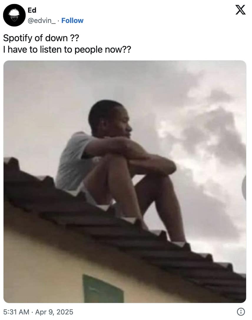 spotify crash memes, spotify outage memes, spotify down memes, music app memes, app crash memes, streaming memes, playlist humor, music streaming jokes, song app memes, software outage jokes, app downtime humor, tech fail memes, online music humor, subscription service jokes, playlist disaster memes, spotify outage