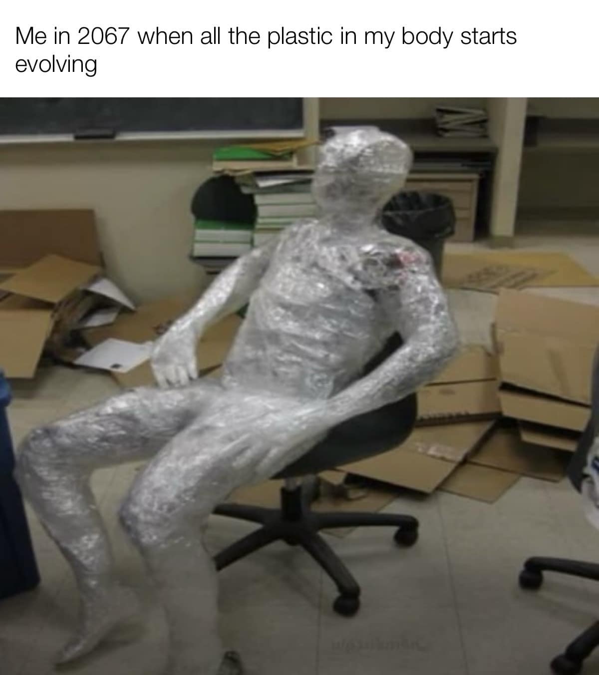 Me in 2067 when all the plastic in my body starts evolving