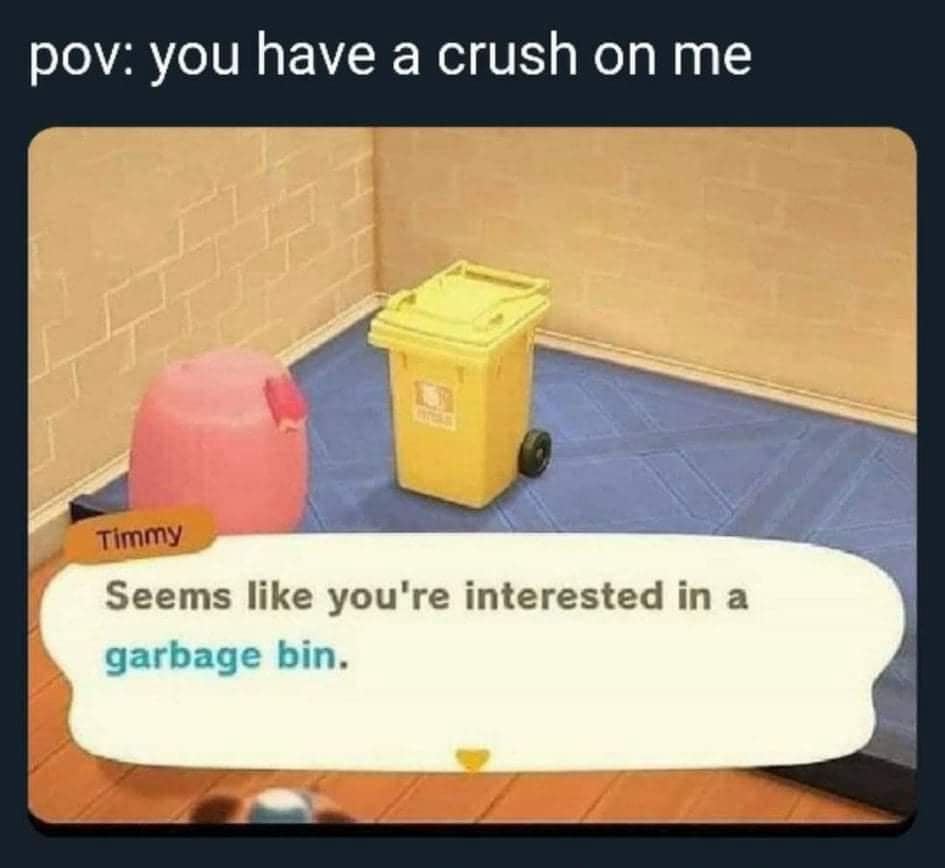 pov: you have a crush on me Timmy Seems like you're interested in a garbage bin.