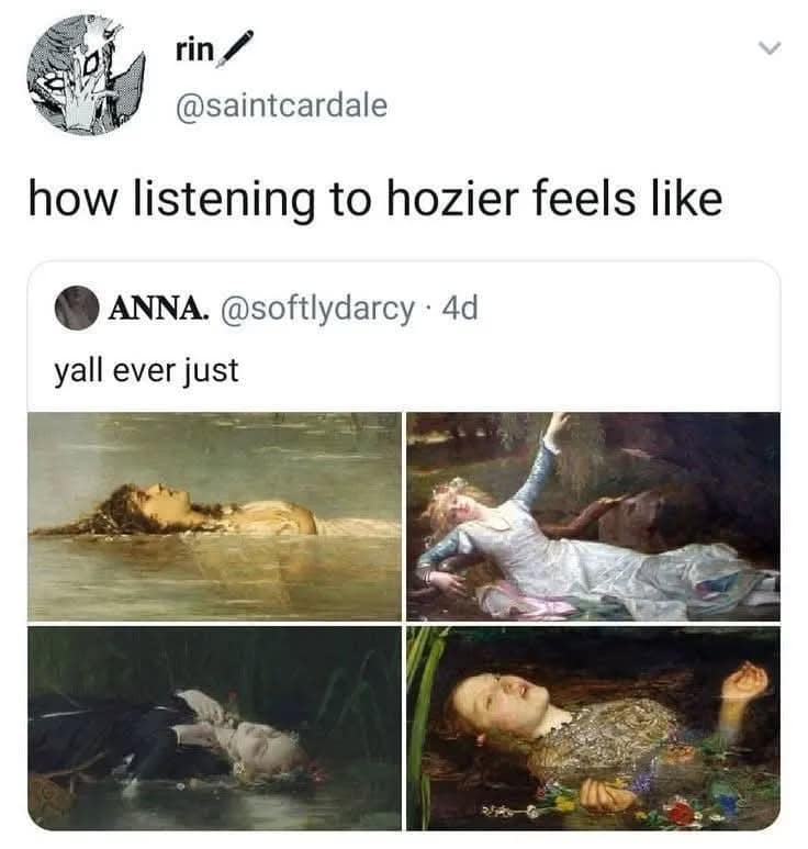 rin @saintcardale how listening to hozier feels like ANNA. @softlydarcy • 4d yall ever just
